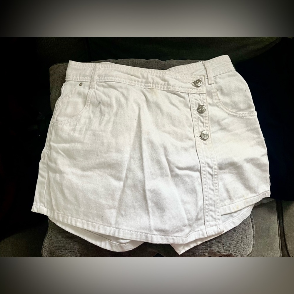 Zara - White Jean Asymmetric Skort